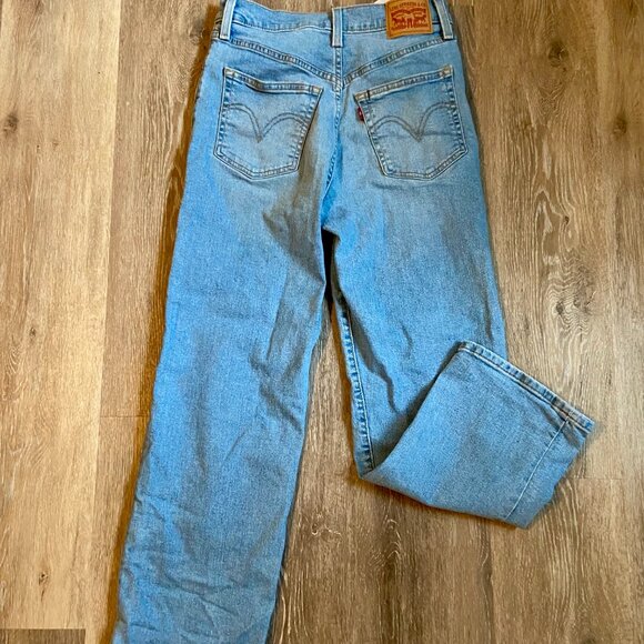 Levi's Ribcage Straight Ankle Jeans Light Blue Distress Button Fly High 27 27 - Picture 11 of 12